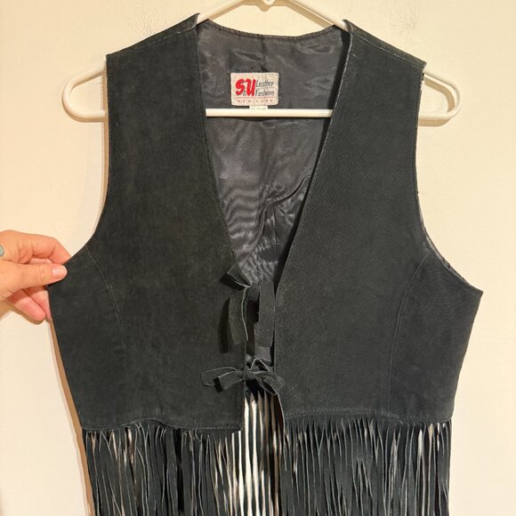 Vintage Suede Leather Vest with Long Fringe, Medium - Picture 6 of 8